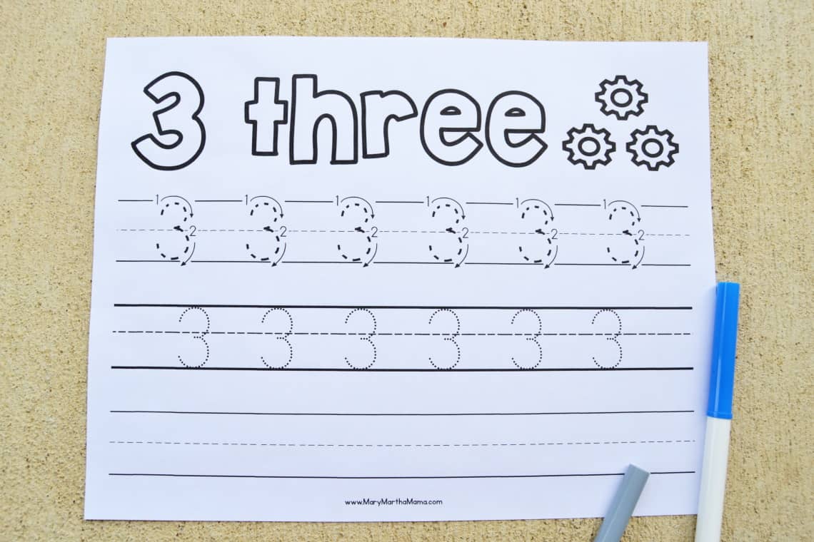 number 3 tracing worksheet mary martha mama