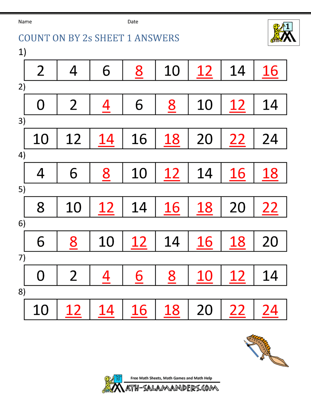 Students start to skip count by 2s, . Counting By 2s Worksheets