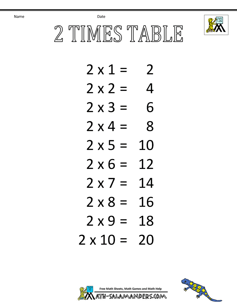 times table chart 1 6 tables