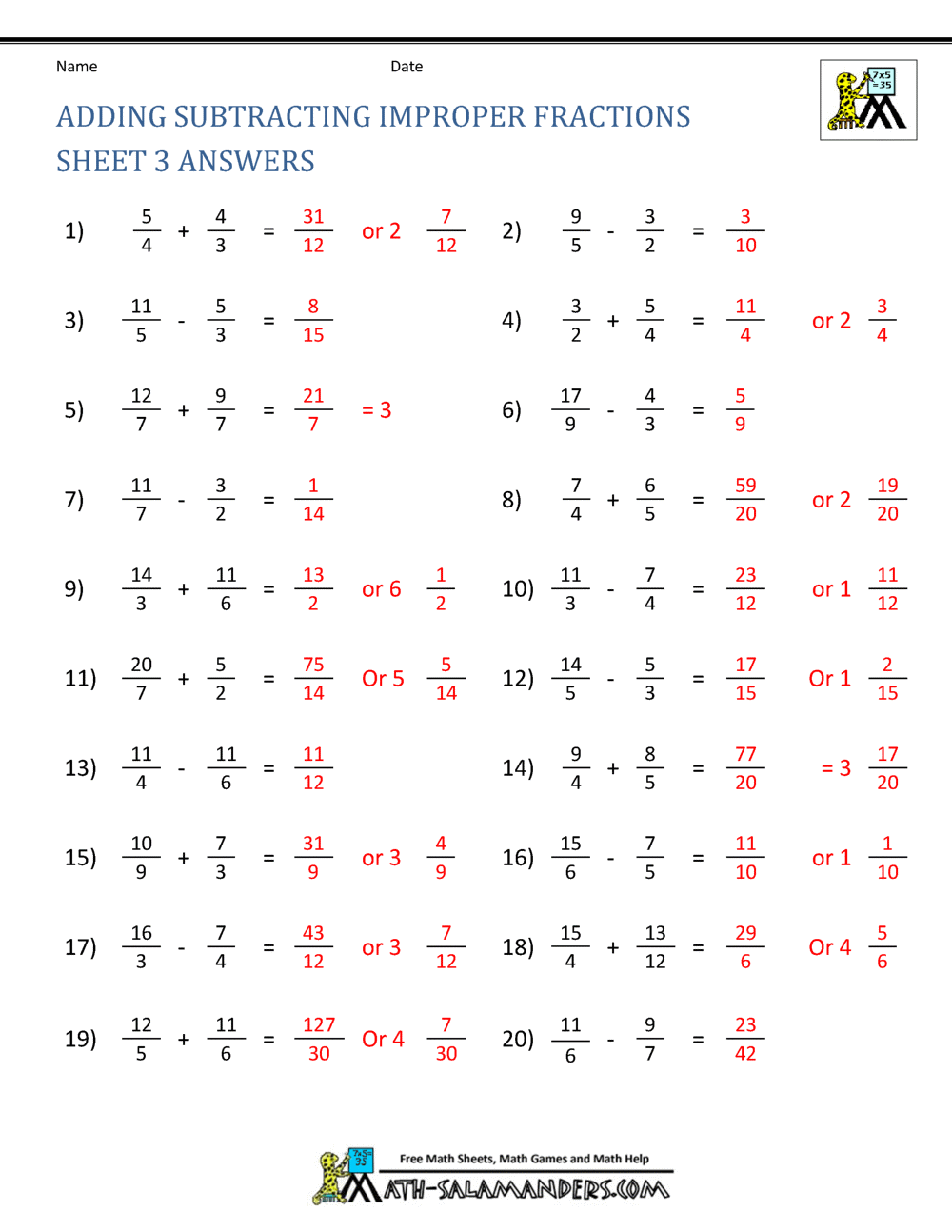 adding subtracting fractions worksheets
