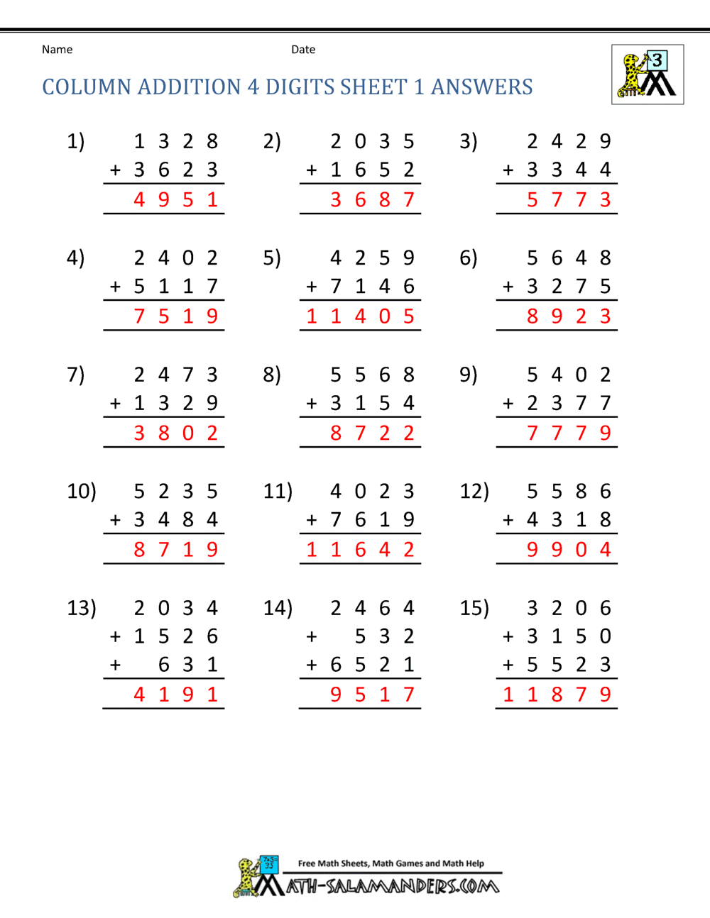 free printable addition worksheets 3rd grade