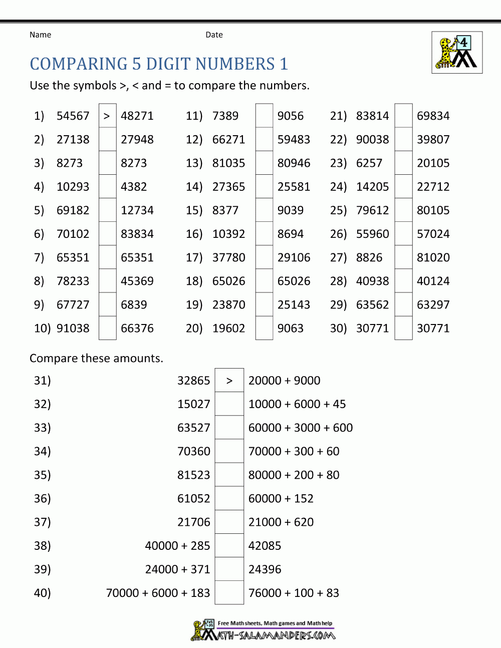 4th Grade Place Value Worksheets