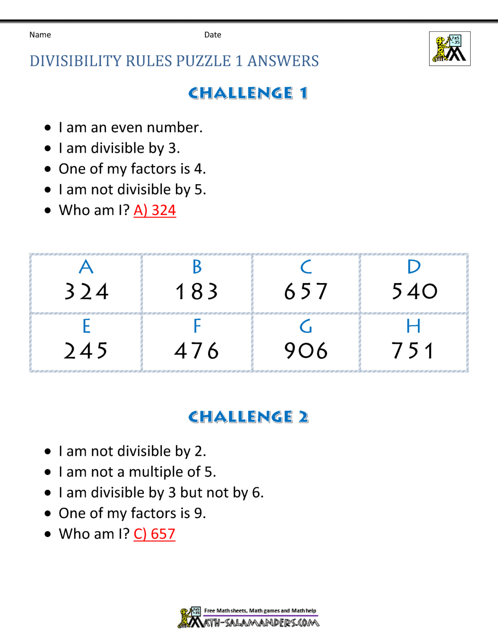 divisibility rules worksheets