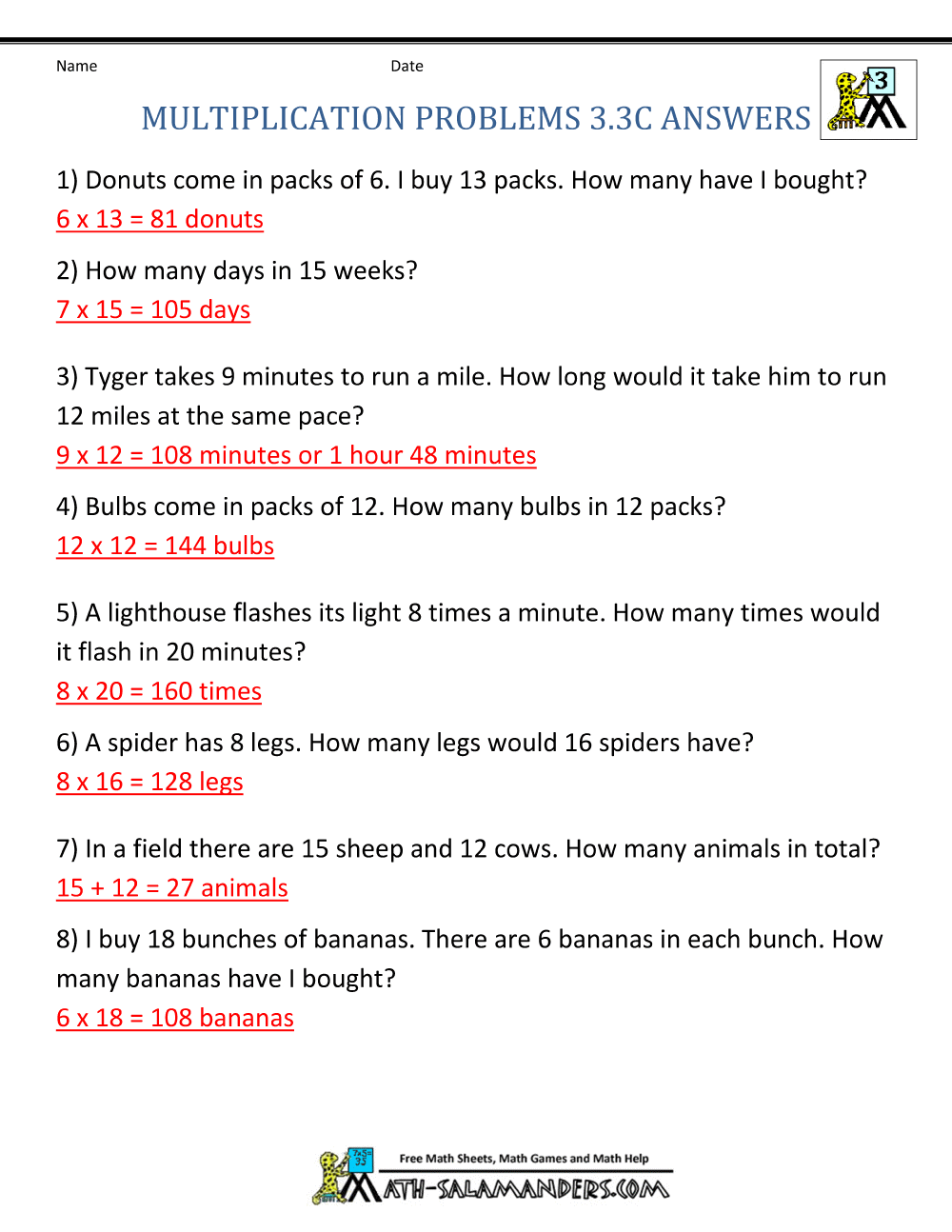 multiplication word problem worksheets 3rd grade
