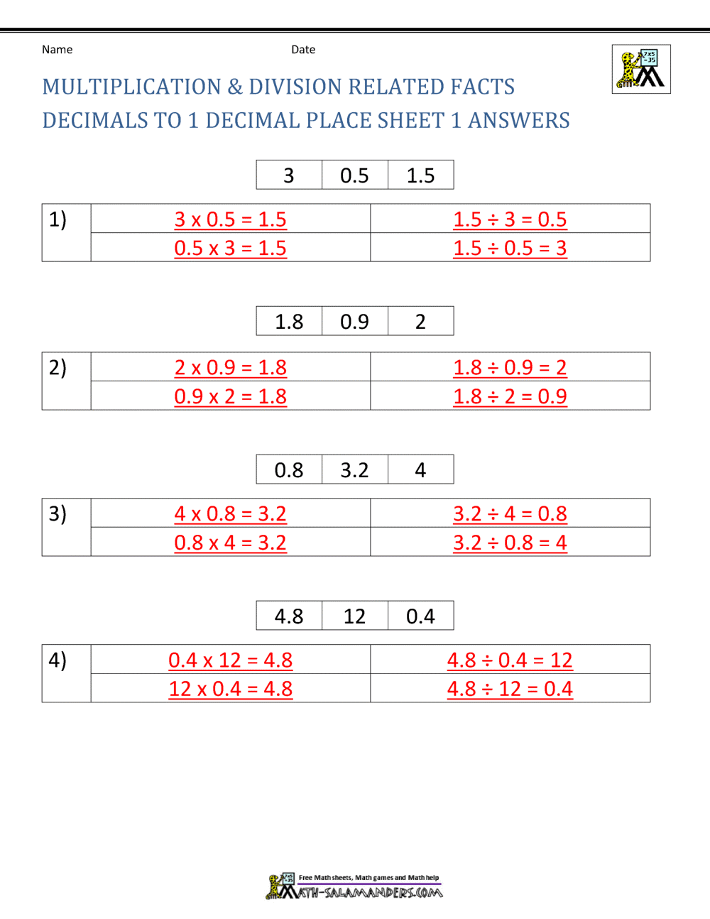 decimal division worksheets
