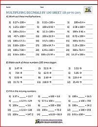 multiplying decimals by 10 100
