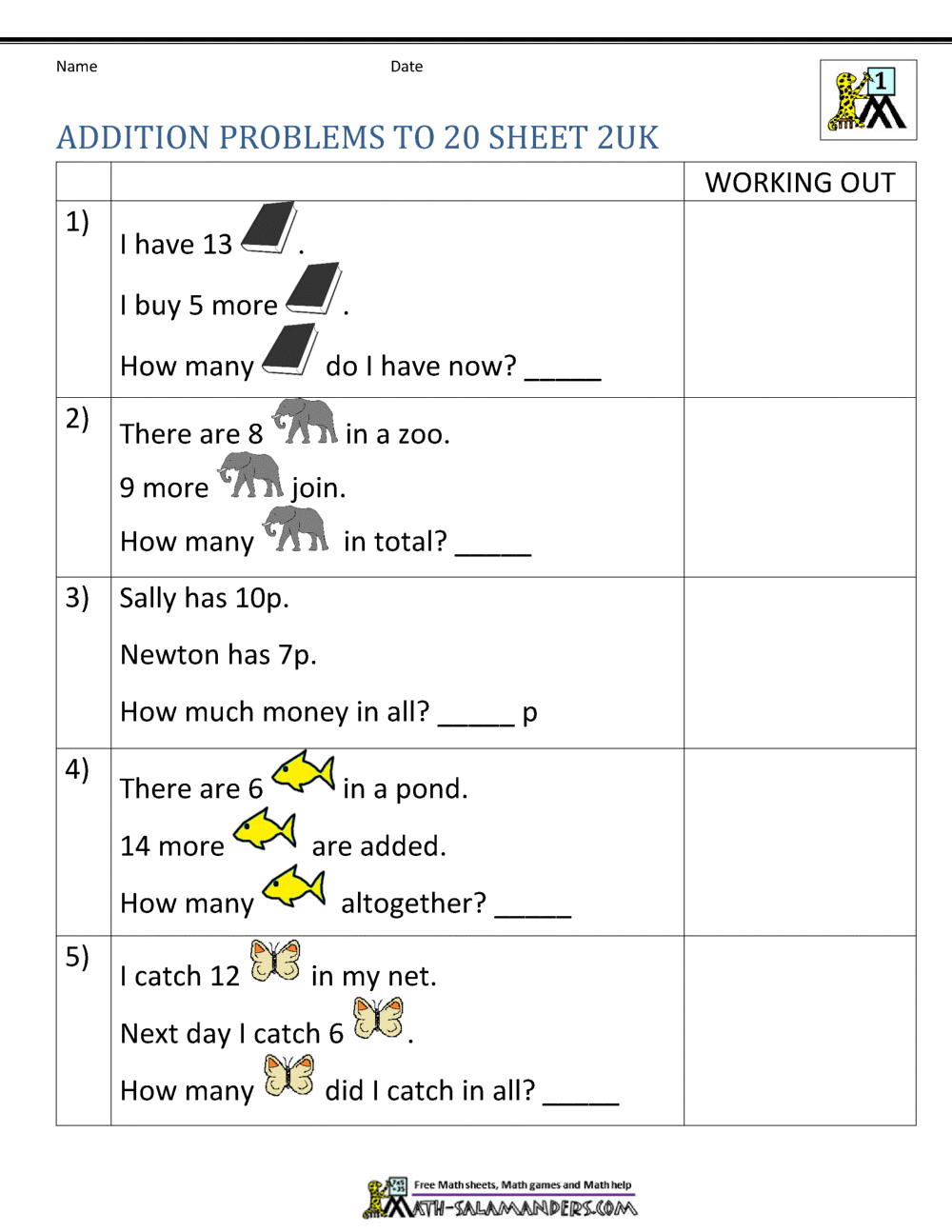 1st grade addition word problems