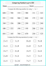 comparing numbers and ordering numbers printable math worksheets for math grades 1 to 4
