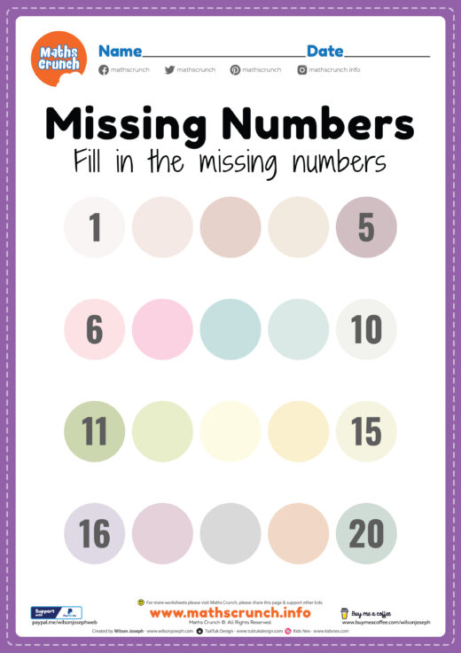 missing numbers 1 to 20 worksheet free printable pdf