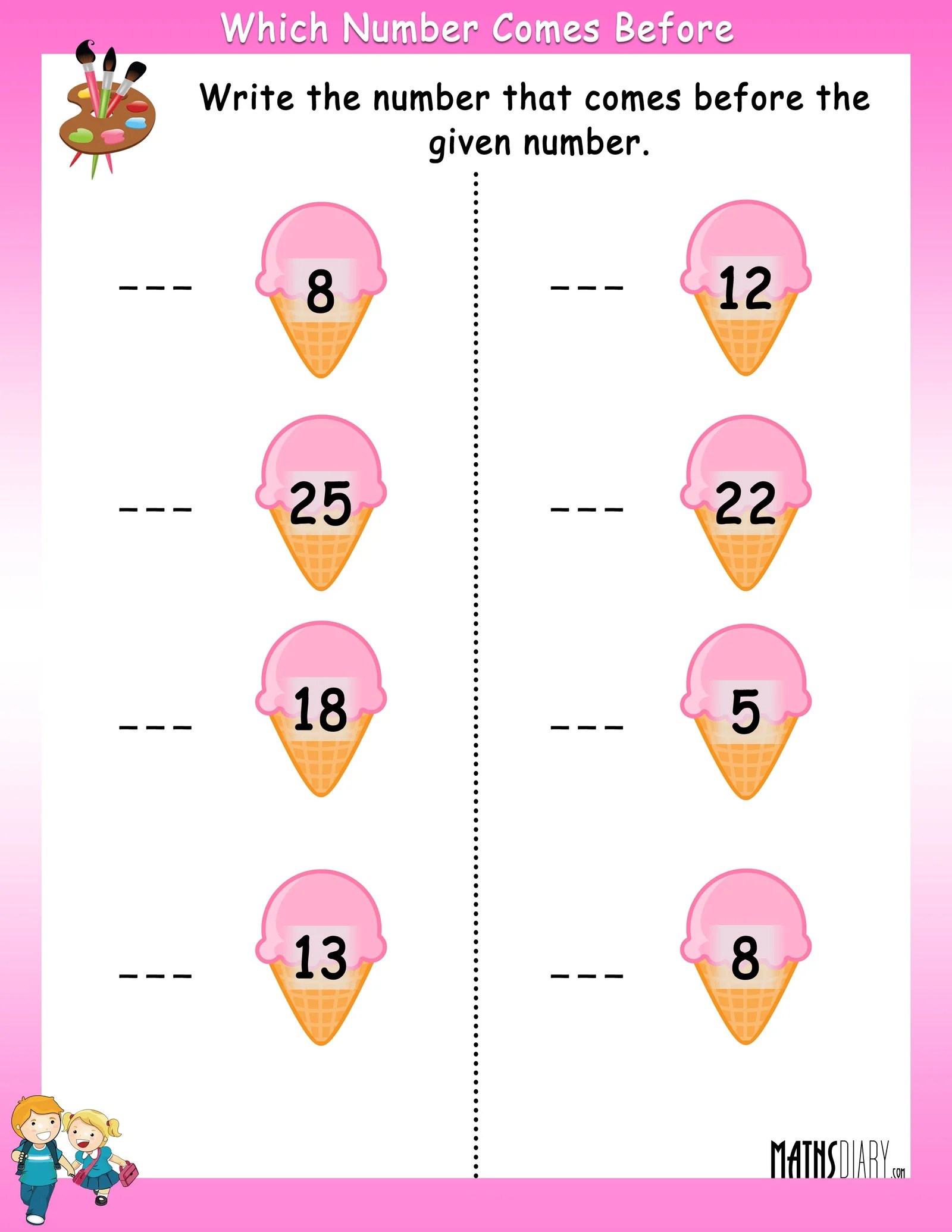 numbers that comes before math worksheets mathsdiarycom
