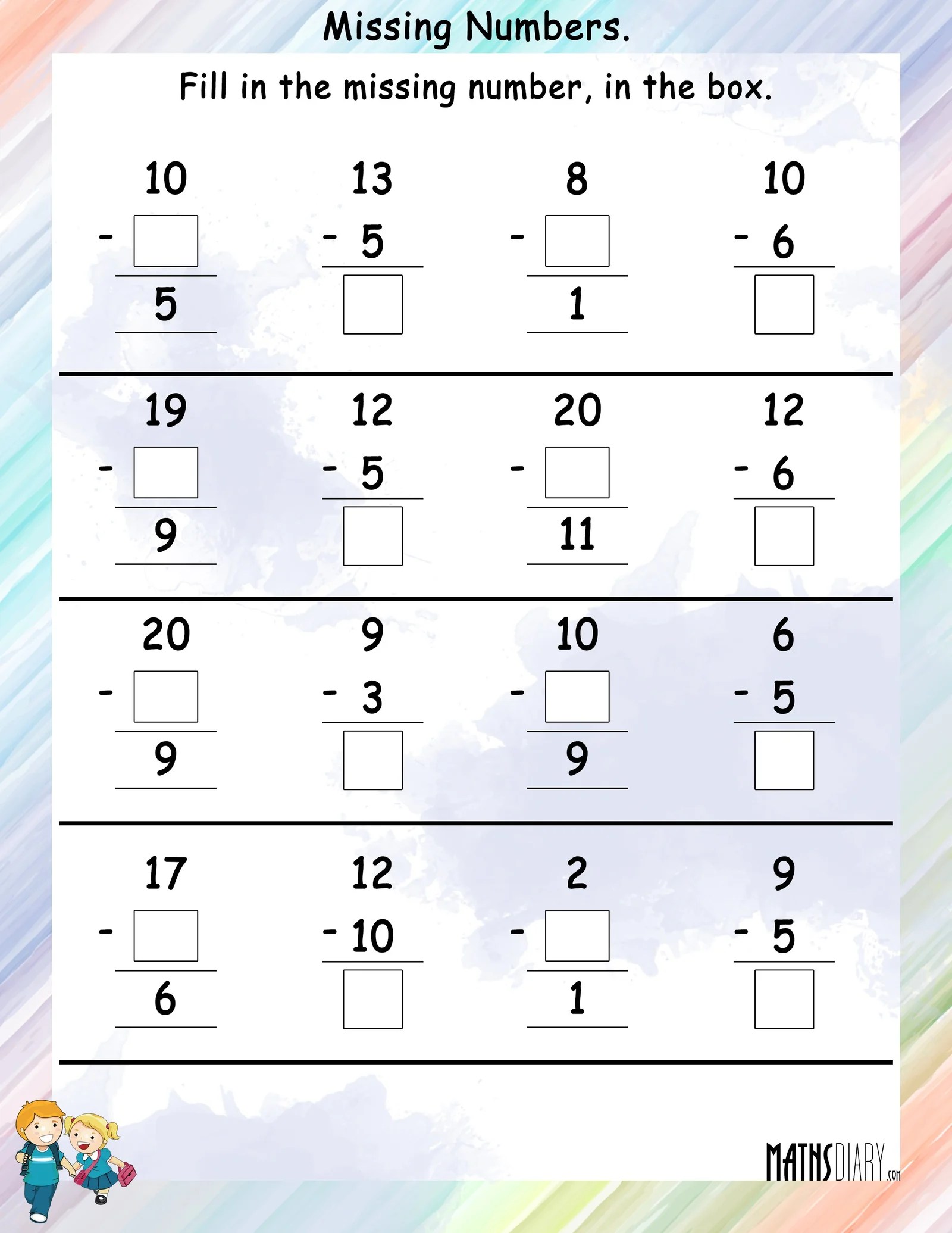 find the missing numbers math worksheets mathsdiarycom