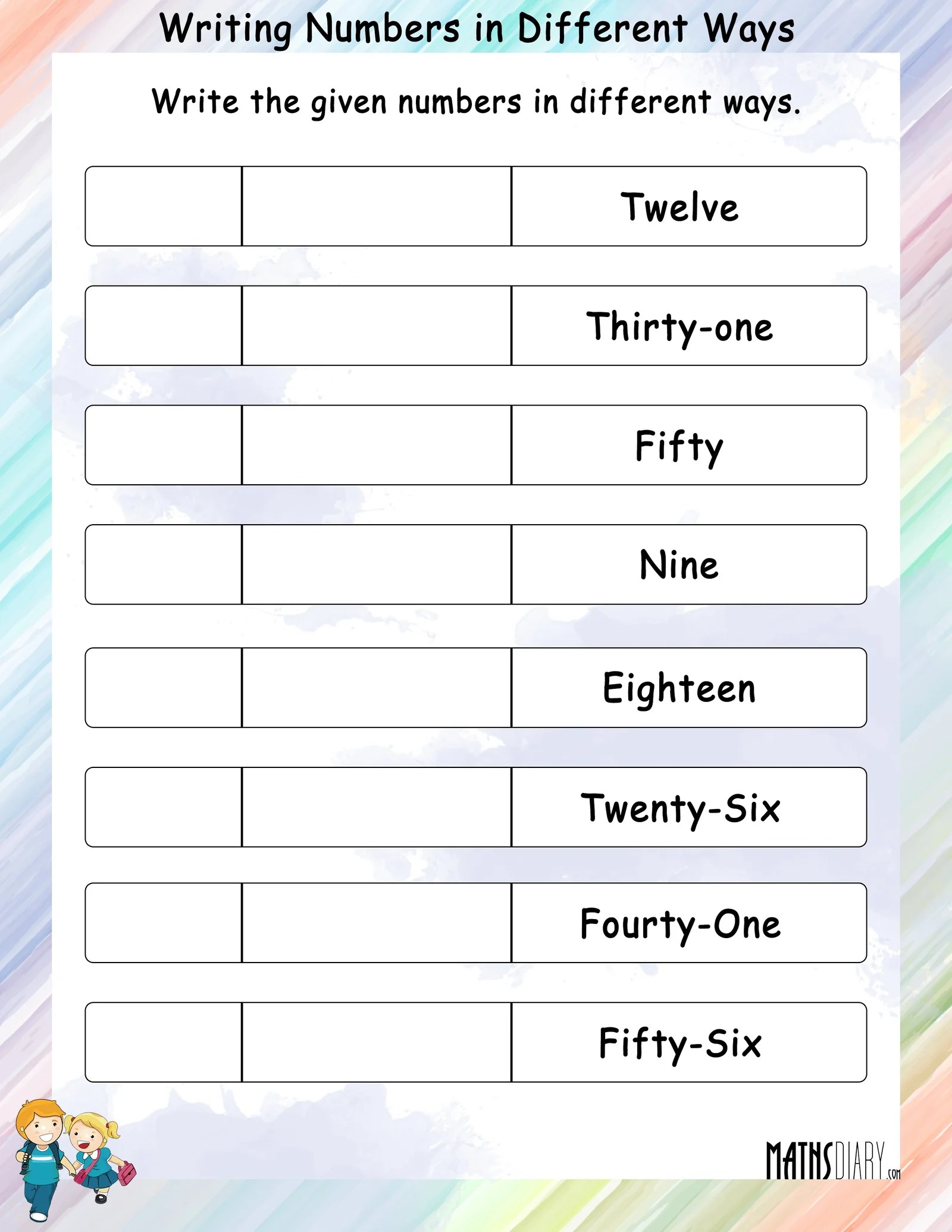 writing numbers in different ways math worksheets