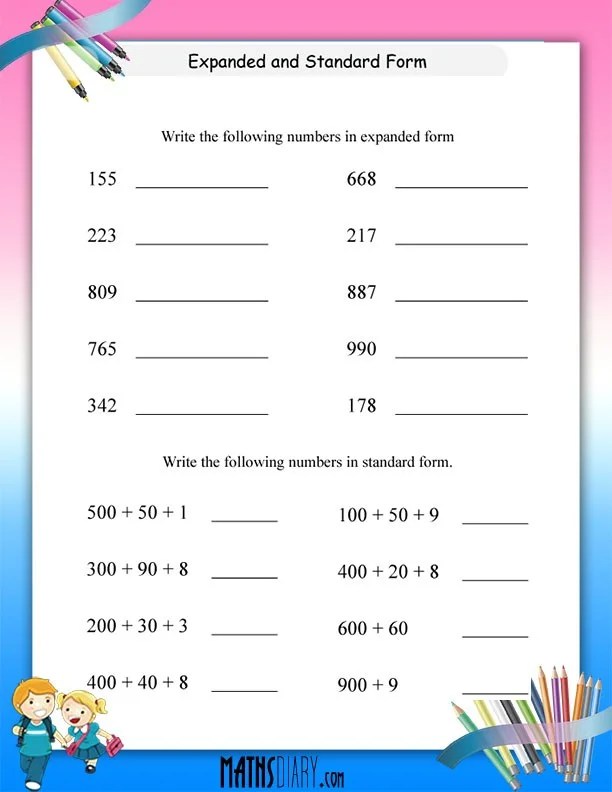 writing numbers in expanded and standard form math worksheets mathsdiary com