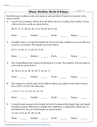 mean median mode and range worksheets