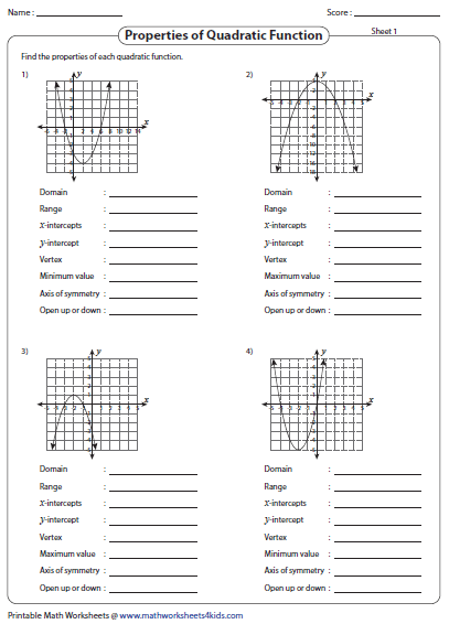 Give the domain and range. Graphing Quadratic Function Worksheets
