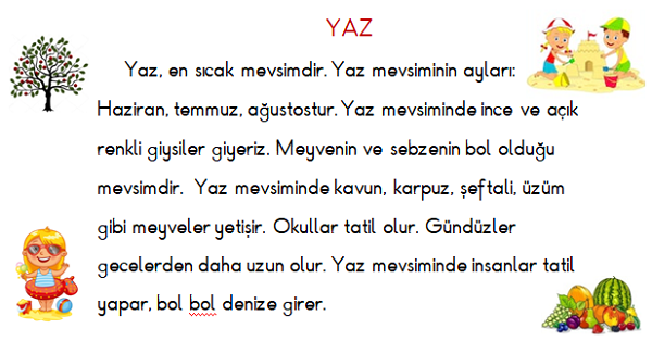 Okul öncesi elişi, çocuklar için elişi, sanat çocuklar, yaz elişi, pazar okulu. 1.Sınıf Türkçe İlkbahar ve Yaz Mevsimi Okuma ve Anlama ...