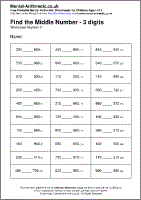 find the middle number 3 digits worksheets free