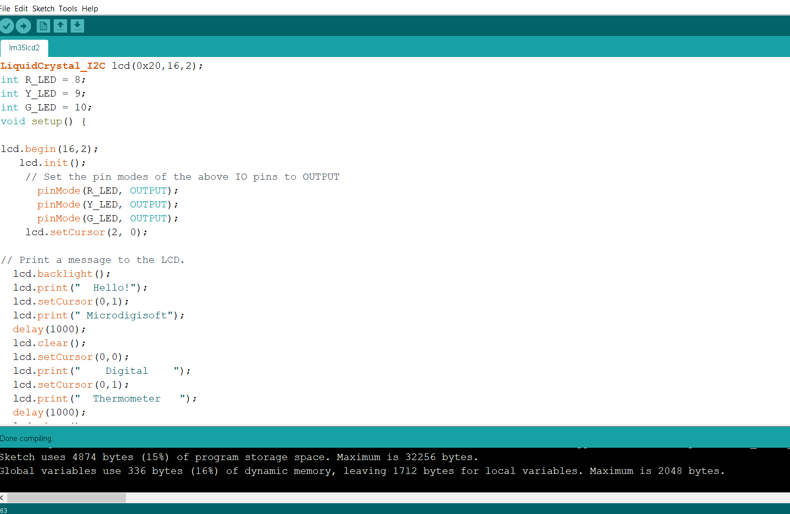 Digital Thermometer(LM35) using Arduino, and I2C LCD in Proteus