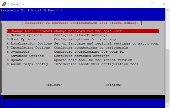 Ecran principal Raspi-config