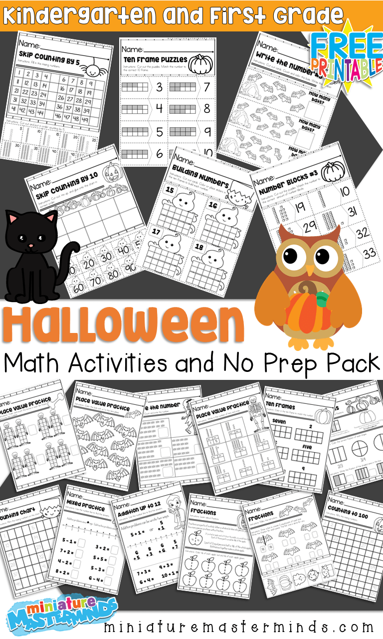 halloween themed kindergarten and first grade math activities and no prep math worksheets miniature masterminds