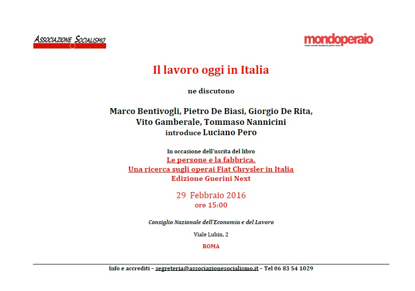 Il Lavoro Oggi In Italia – Convegno 29/2/2016 – Mondoperaio 592_x_845_jpg