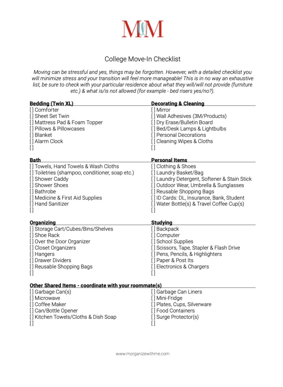 College Move-In Checklist - Morganize with Me | Morgan Tyree