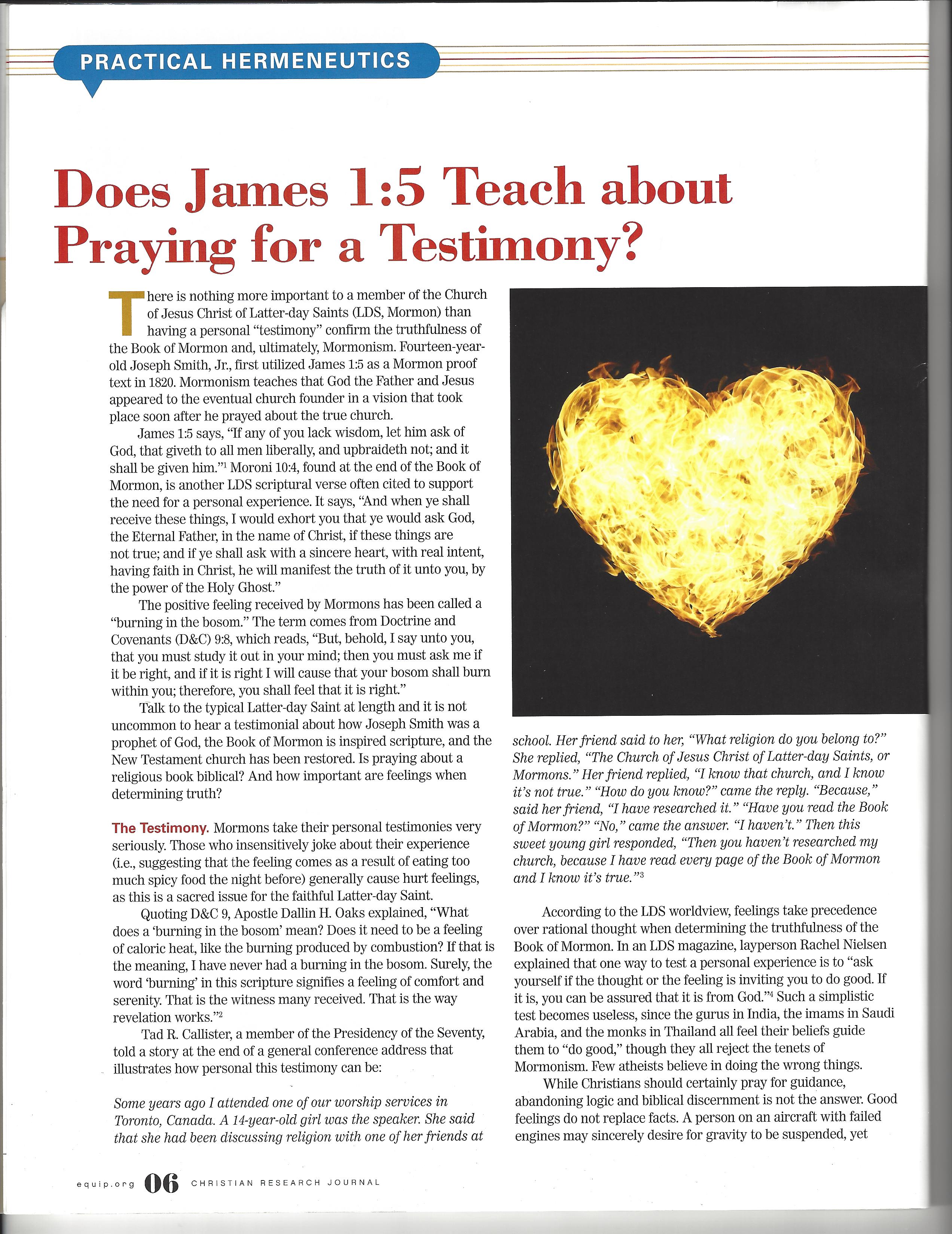 Does James 15 teach about praying for a testimony