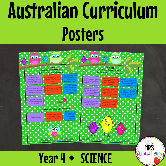 year 4 science australian curriculum posters mrs strawberry