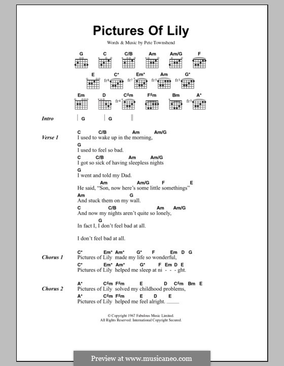 E 054000 (or 054300, which simplifies the slide to a) a 020100 or 020120 b x02100 b(ii). Pictures of Lily (The Who) by P. Townshend - sheet music on MusicaNeo