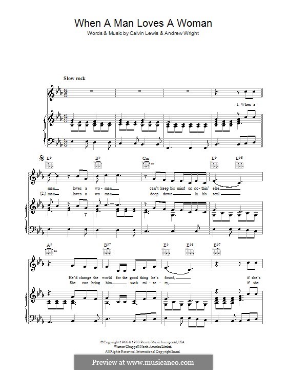 Sheet music for piano with orchestral . When A Man Loves A Woman Percy Sledge By A Wright C Lewis On Musicaneo