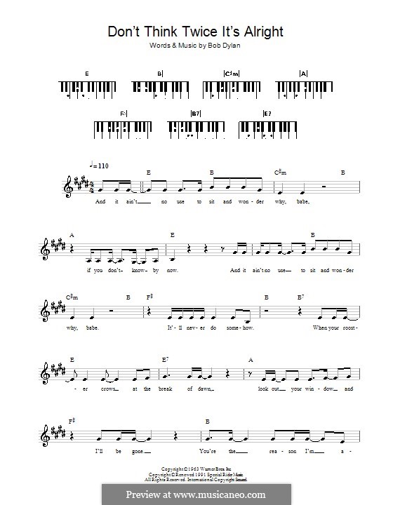 4,427 views • nov 23, 2015 •.capo 4th. Don T Think Twice It S Alright By B Dylan Sheet Music On Musicaneo