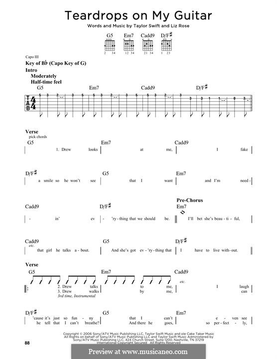 g he's the reason for the d teardrops on my guitar. Teardrops On My Guitar By L Rose T Swift Sheet Music On Musicaneo