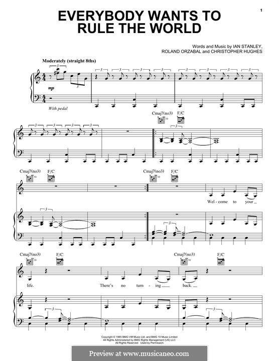 We're publishing new piano lessons . Everybody Wants To Rule The World Tears For Fears By C Hughes I Stanley R Orzabal On Musicaneo