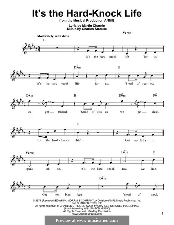Sheet music arranged for piano/vocal/chords in c major. It S The Hard Knock Life From Annie By C Strouse On Musicaneo