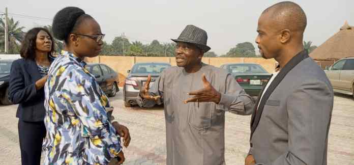 Prof Irwin Akpoborie (center), Ugbe Oluronke (left) n Aiya Timothy (right) after a stakeholders' conference to mark the 2020 International Day of Education