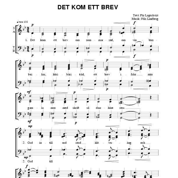 Gudrun jonsson musik jean sibelius: Det Kom Ett Brev Satb Notpoolen Com