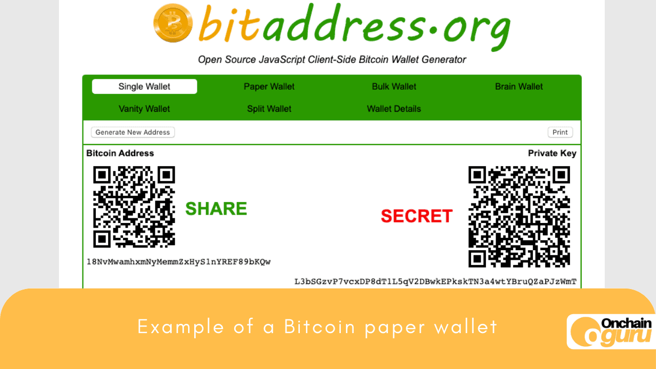 Example Bitcoin Paper Wallet- OnchainGuru.com