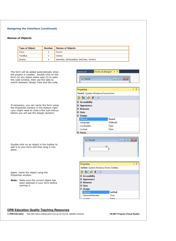Projects 13 (Visual Studio) ORB Education Australia