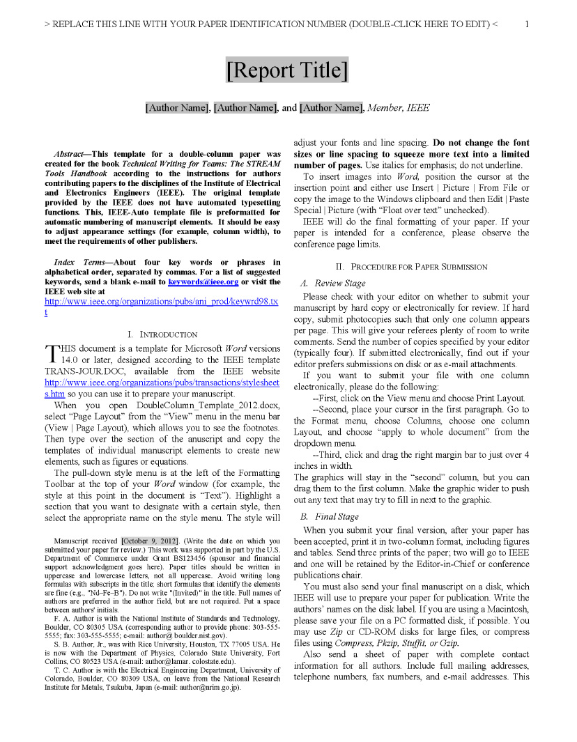 Template For Ieee Paper Format In Word