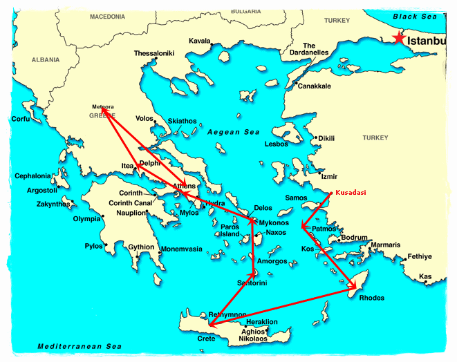 9 day greek islands tour, athens, milos, santorini, mykonos, delos cruise 9 day vacation package in greek islands, visit milos, santorini, mykonos and take advandage of our early booking discounts. Cruise Santorini Mykonos Athens 3 Day Delphi Meteora Tours