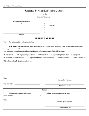 (3) any summons, warrant of arrest, search warrant or other judicial process issued in. Arrest Forms - Fill Online, Printable, Fillable, Blank
