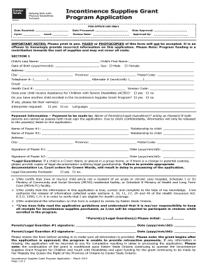 A prescription or order from your healthcare provider that outlines which supplies are medically . Fillable Online Easterseals Incontinence Supplies Grant Application Easter Seals Ontario Easterseals Fax Email Print Pdffiller