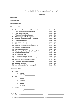 veterinary technician training checklist fill online