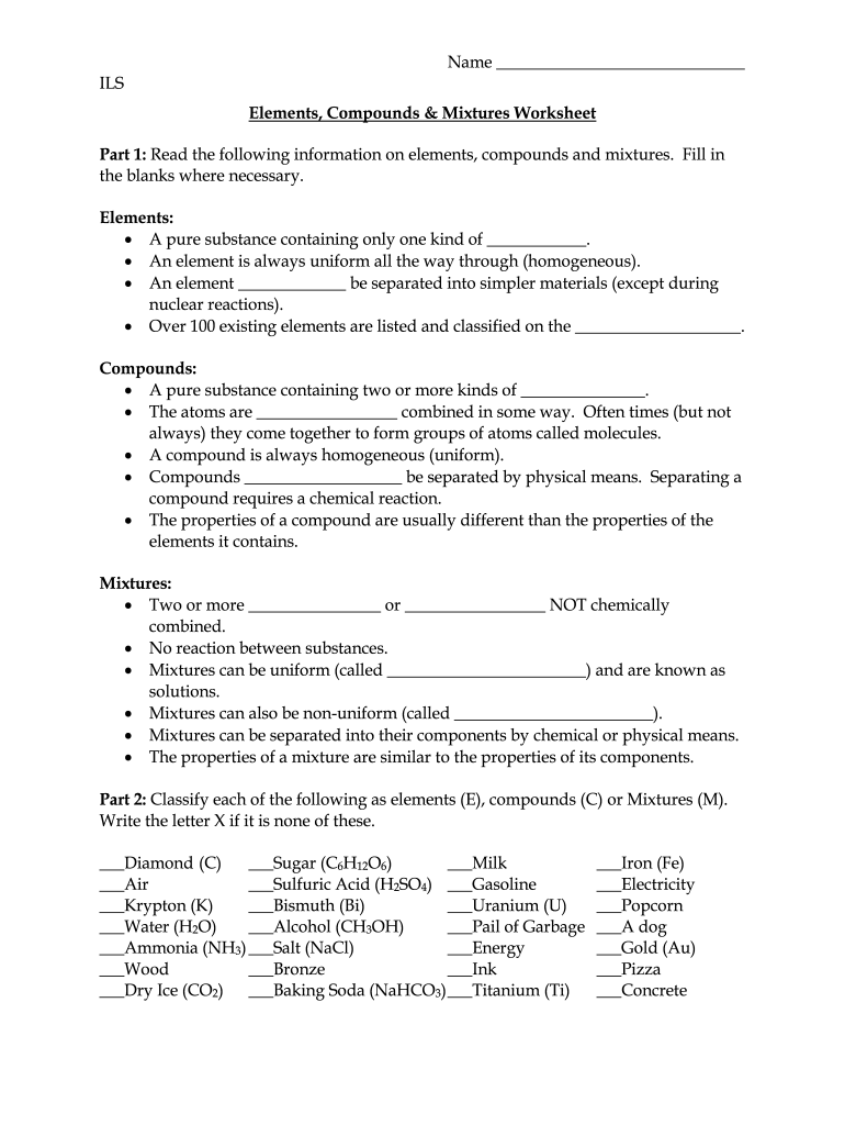 Read the following information on elements, compounds and mixtures. Compounds And Mixtures Worksheet Foto Kolekcija