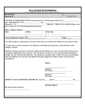 fillable online michigan bill of sale for automobile or vehicle