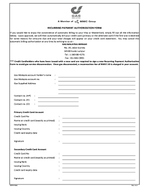 Fillable Online Recurring Payment Authorization Form Gas Malaysia Berhad Fax Email Print Pdffiller