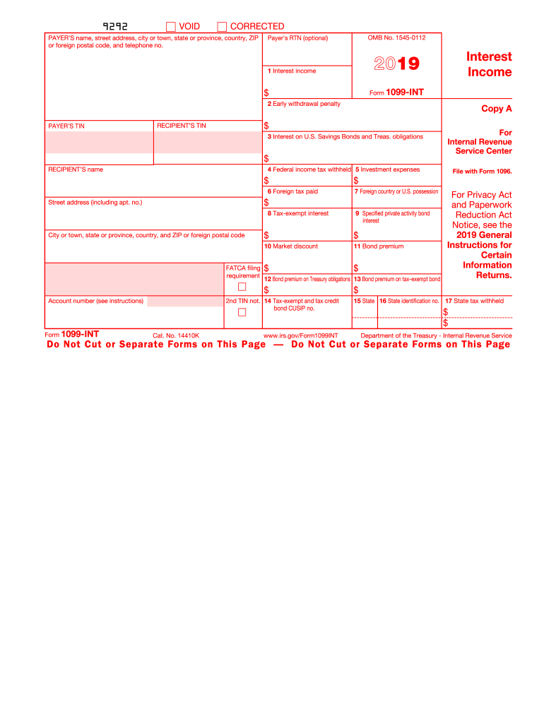 Printable 1096 Form 2019 . IRS 1099-INT 2019 - Fill out Tax Template Online | US ...