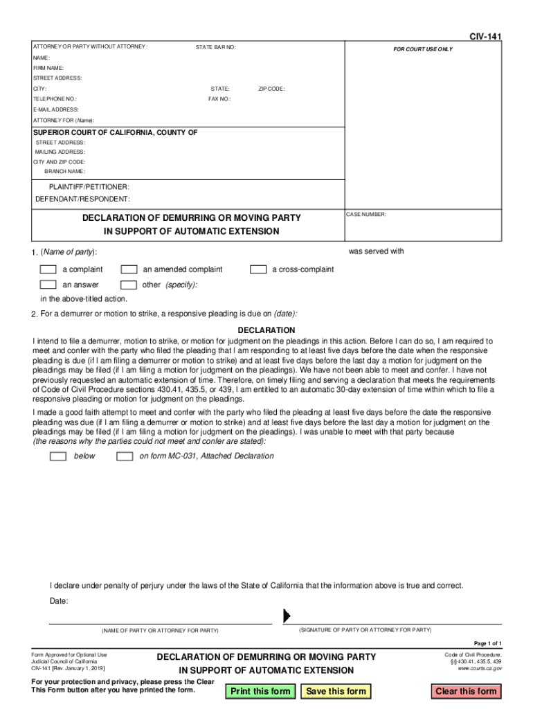 Low cost subscriptions with unlimited access. 2019 2022 Form Ca Civ 141 Fill Online Printable Fillable Blank Pdffiller