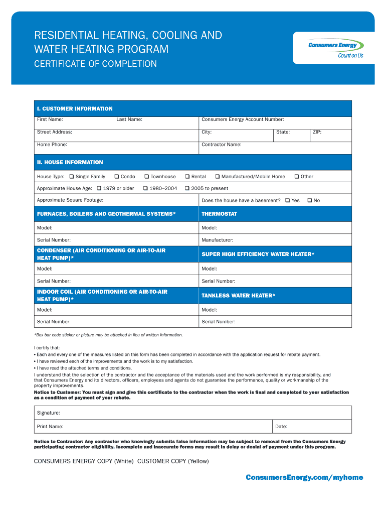 Consumers Energy Certification Of Completion Fill Online Printable Fillable Blank Pdffiller
