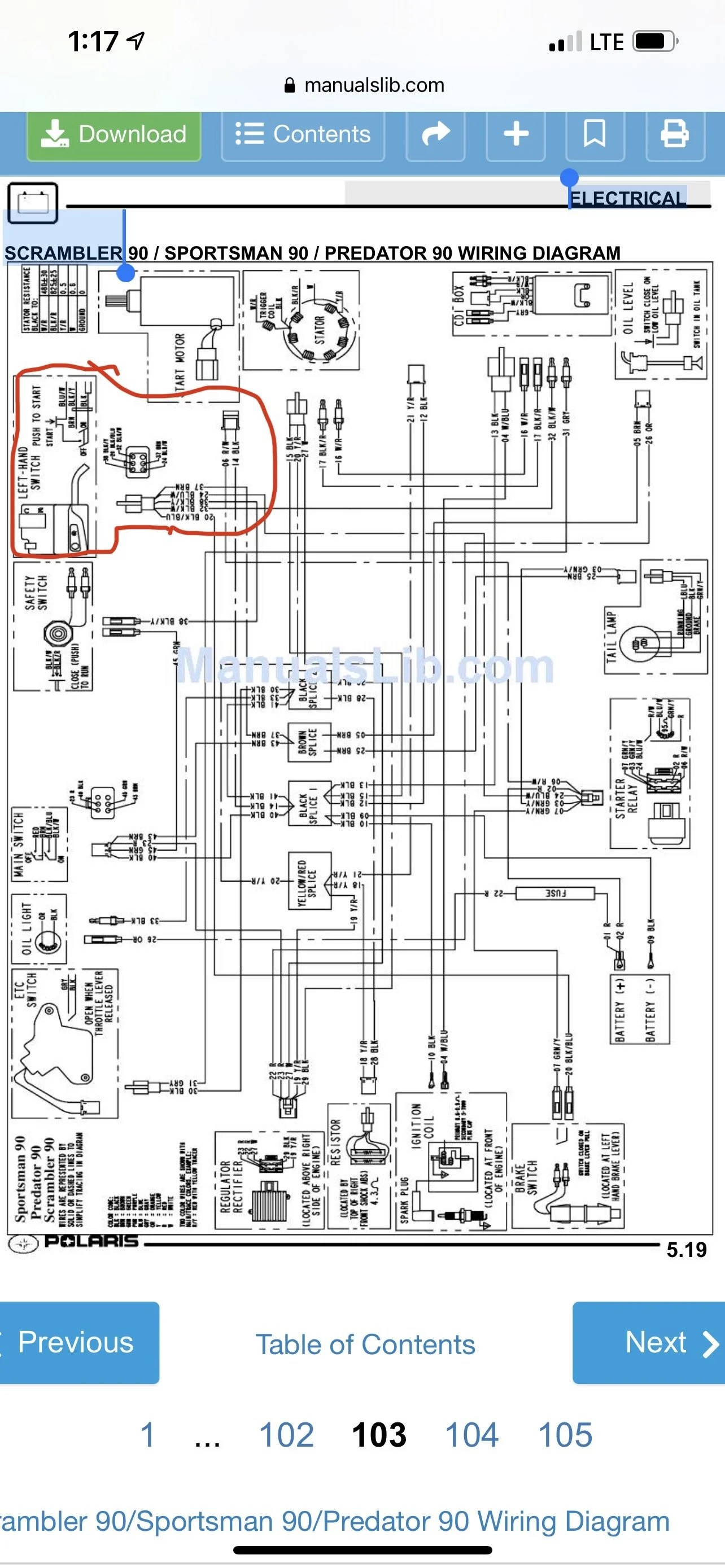 2003 Polaris Predator 90 Ignition Switch Diagram Schematic Circuit